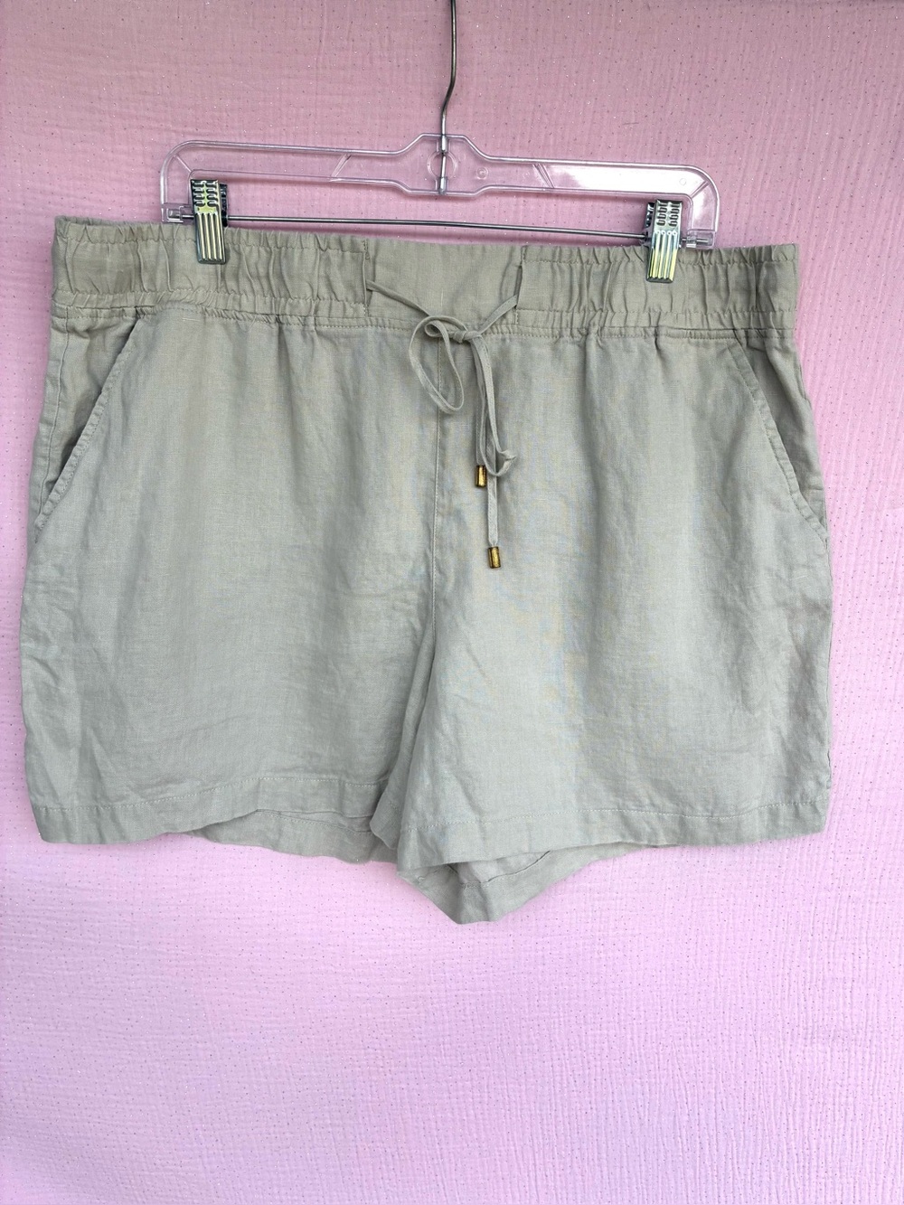 Ellen Tracy 100% Linen Drawstring Shorts Sandstone Pull-on XL